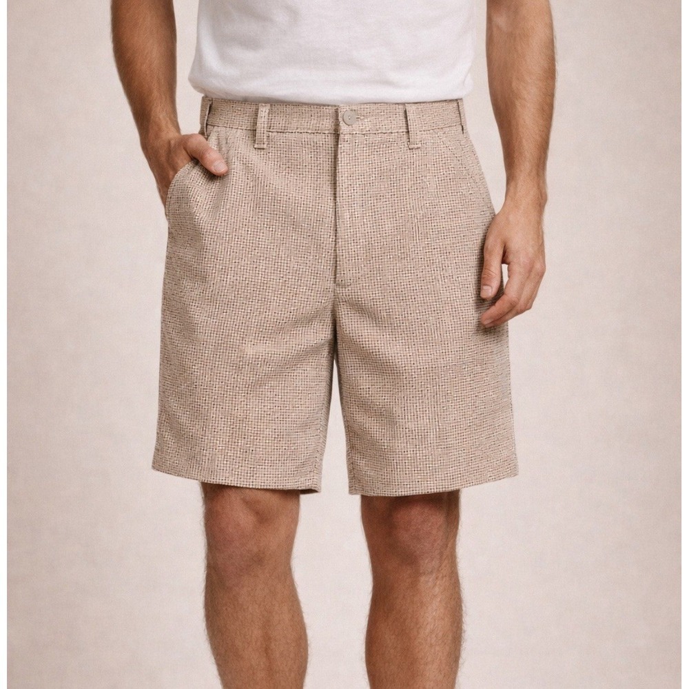 VTG 70s Kmart Fashion Award Polyester Shorts Tan Textured Double Knit 40 Grandpa